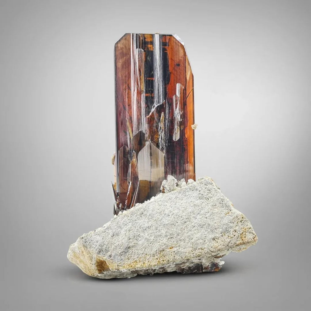 Free Standing fatty Red Brookite Crystal Perched on Lemonite Matrix from Pakistan