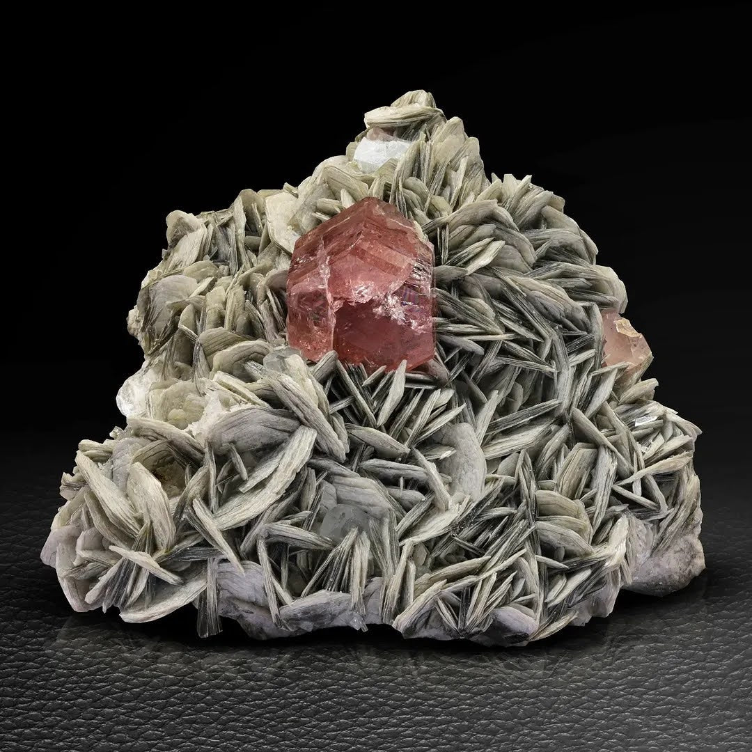 Pink Apatite Crystal Nicely Positioned on Muscovite Matrix from Pakistan