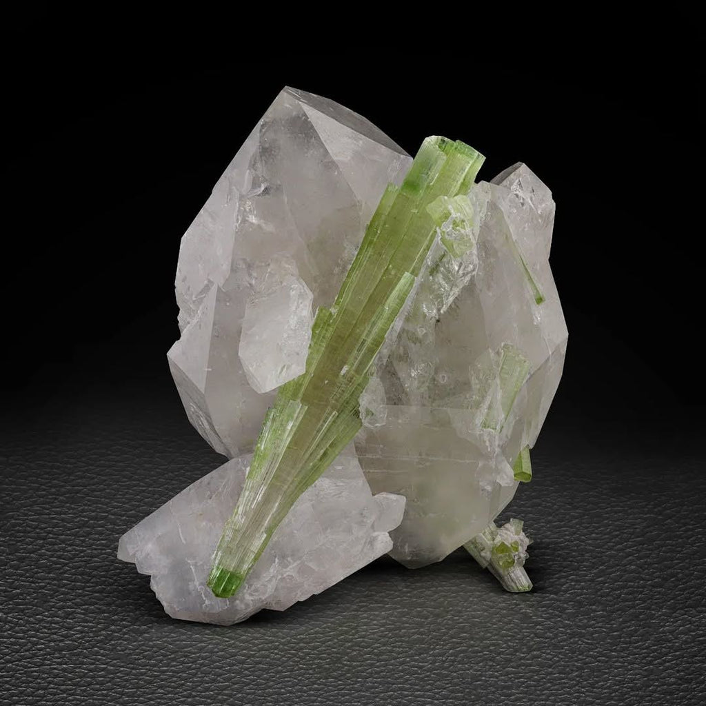 Mint-Green Tourmaline Crystals on Double Terminated Quartz from Pakistan