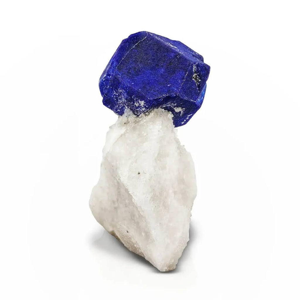 Blue Focal Crystal of Rare Lazurite on Calcite Matrix from Afghanistan