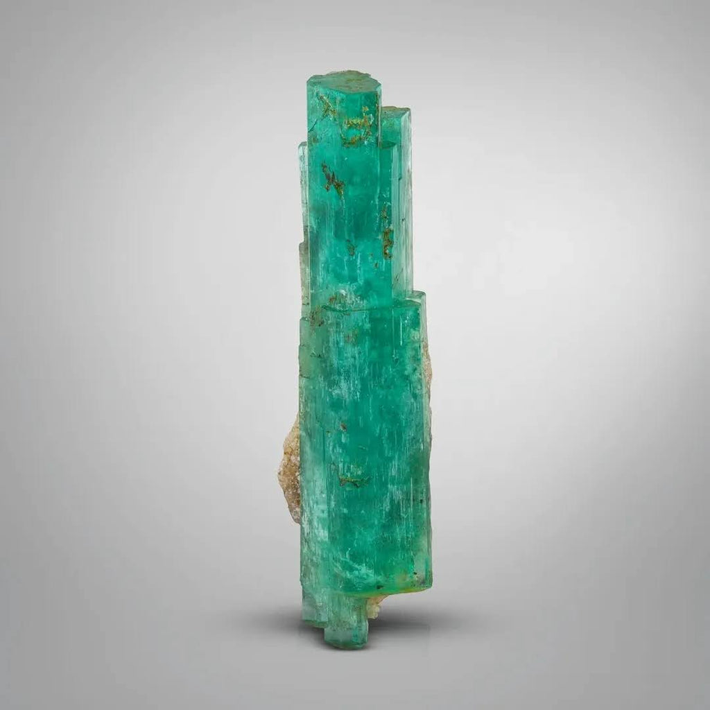 Double Terminated Dark Green Emerald Crystal with Calcite from Afghanistan