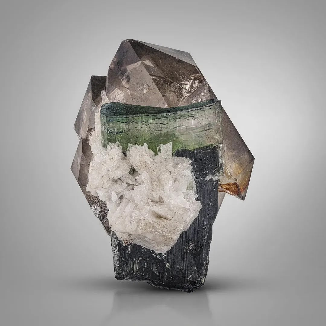 Blue cap Tourmaline with Smoky Quartz and Albite from Afghanistan