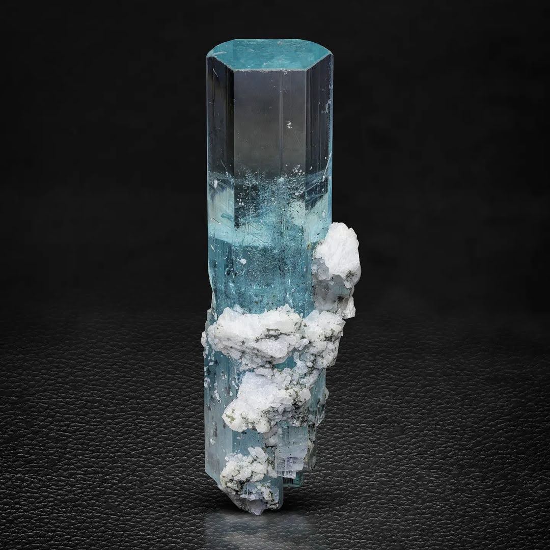 Blue Aquamarine Crystal with White Albite From Pakistan