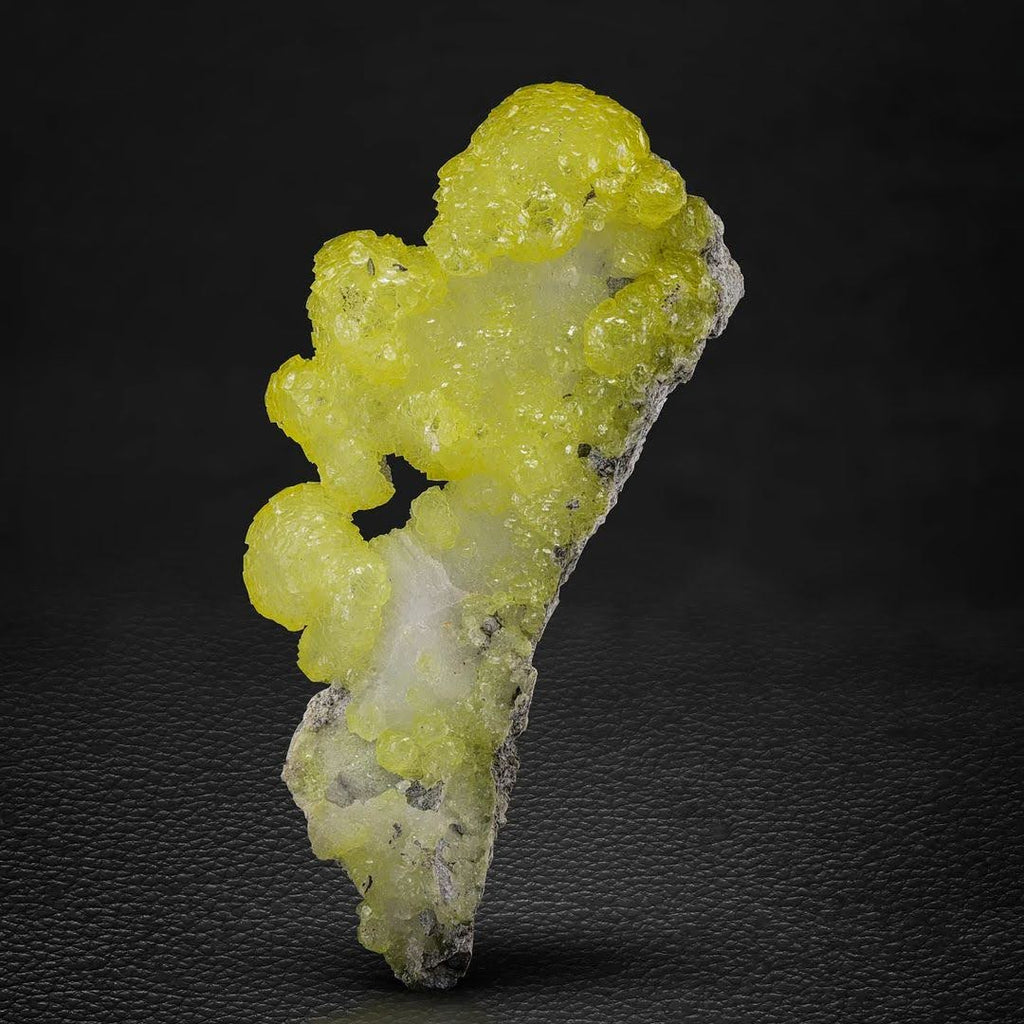 Lemon-Yellow Botryoidal Brucite Crystals on Chromite Matrix from Pakistan