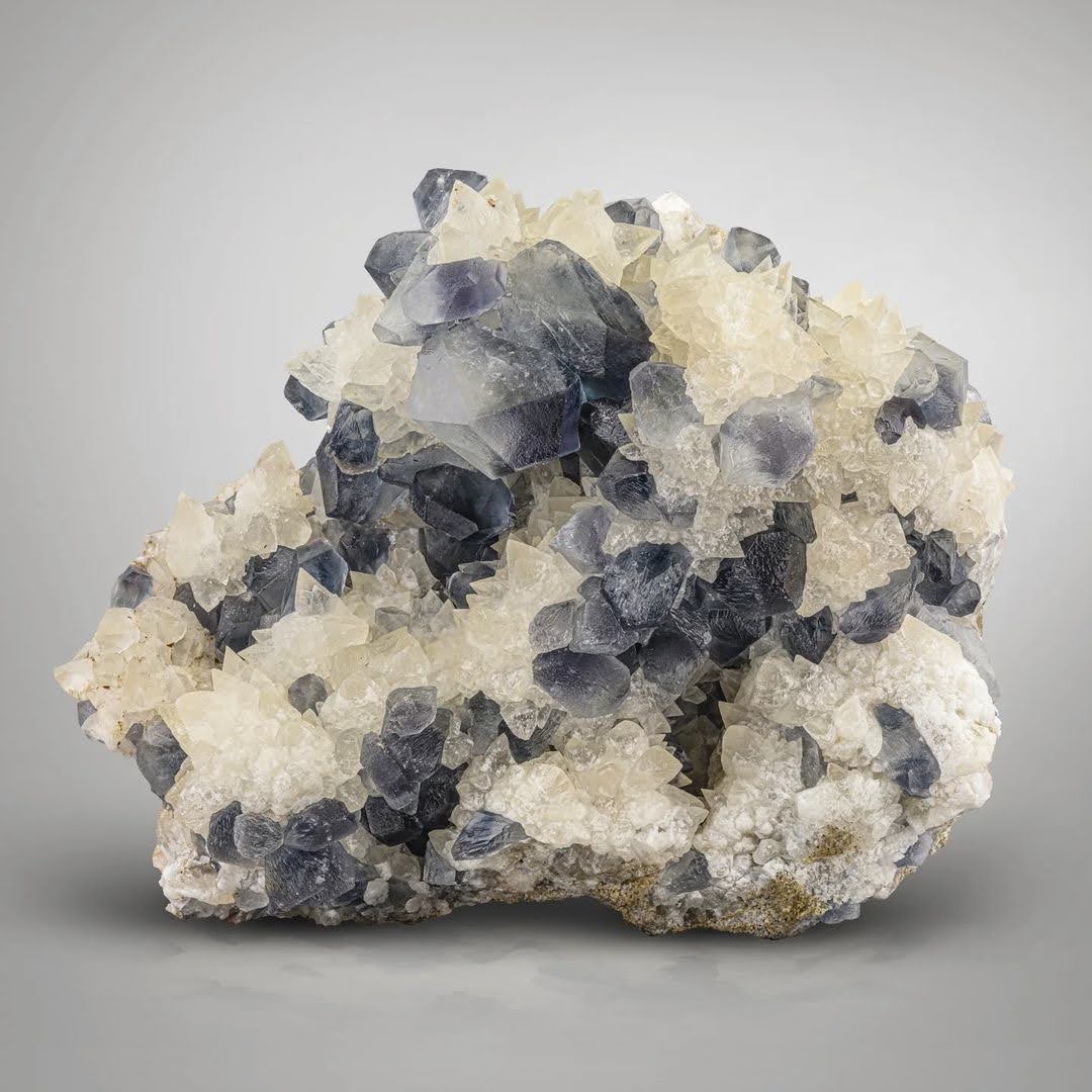 Grayish Blue Celestite Crystal Cluster on Calcite Matrix from Afghanistan