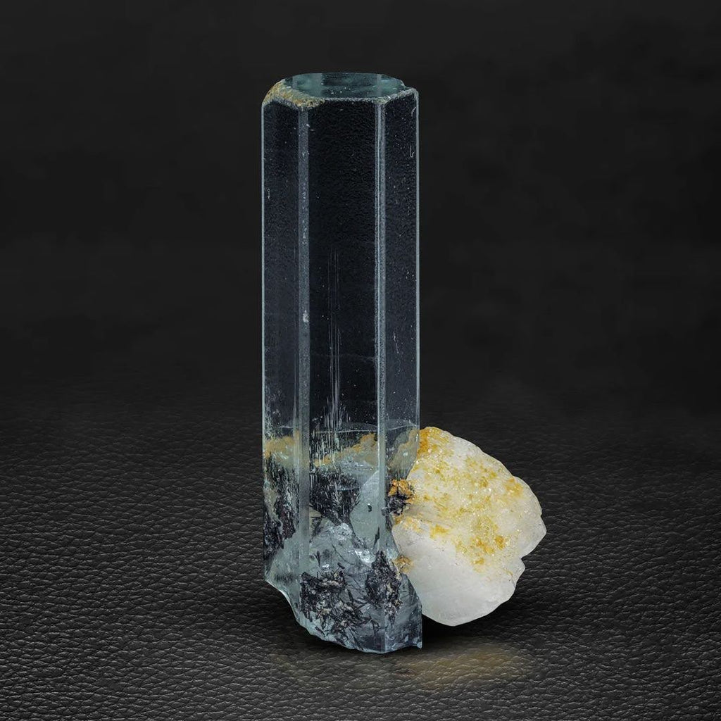 Free Standing Aquamarine on Albite with Spessertine Garnet from Pakistan