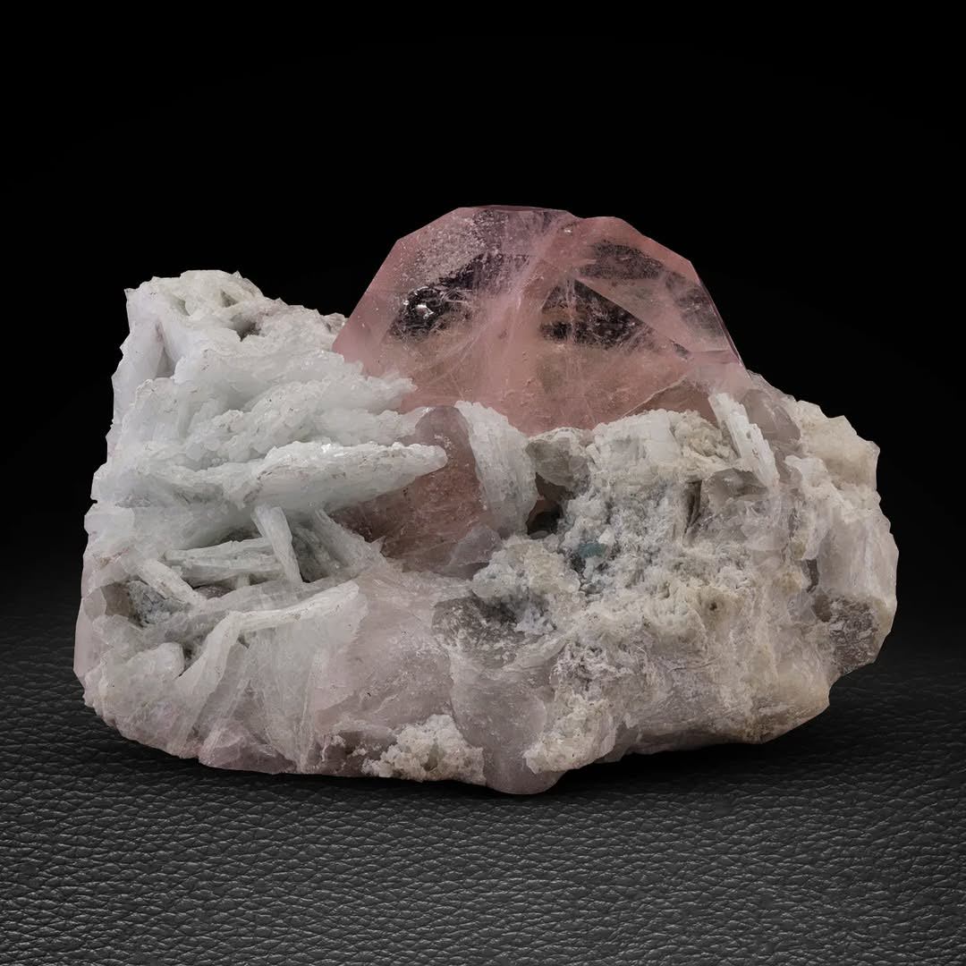 Pink Morganite Focal Crystal Positioned on Cleavelandite from Afghanistan