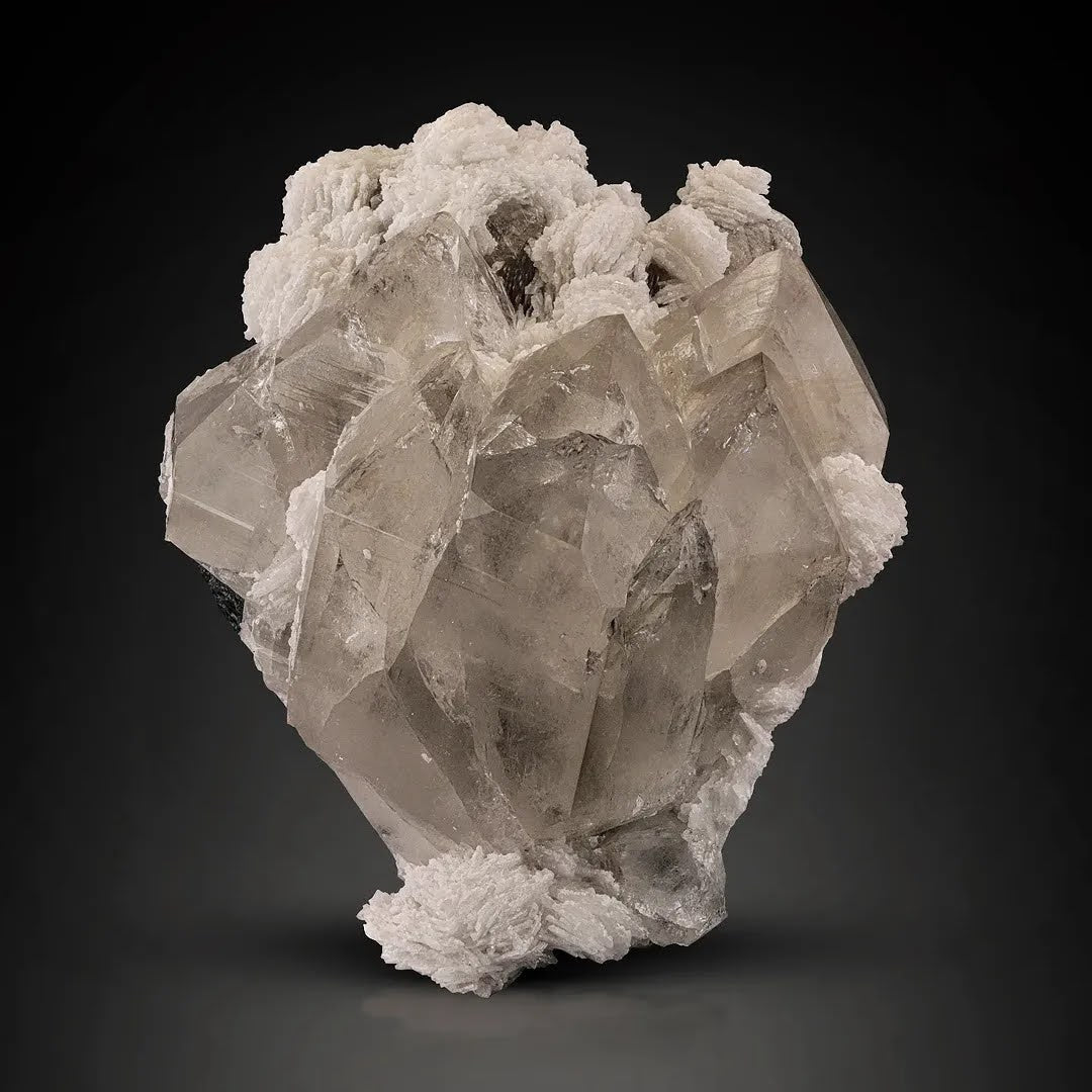 Cluster of Smoky Quartz with Muscovite and Cleavelandite from Pakistan