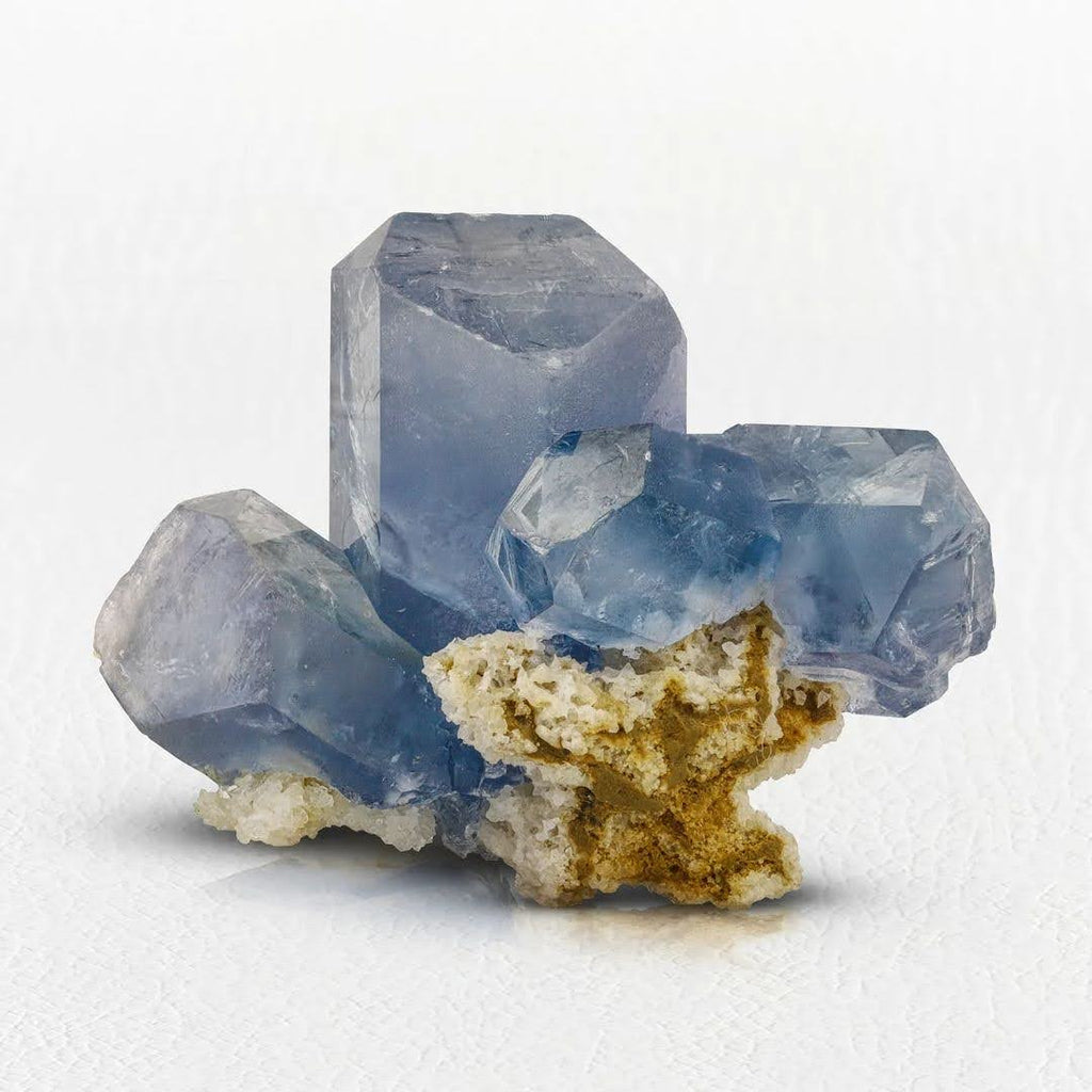 Radiant Blue Celestite Crystal Cluster on Calcite matrix from Afghanistan