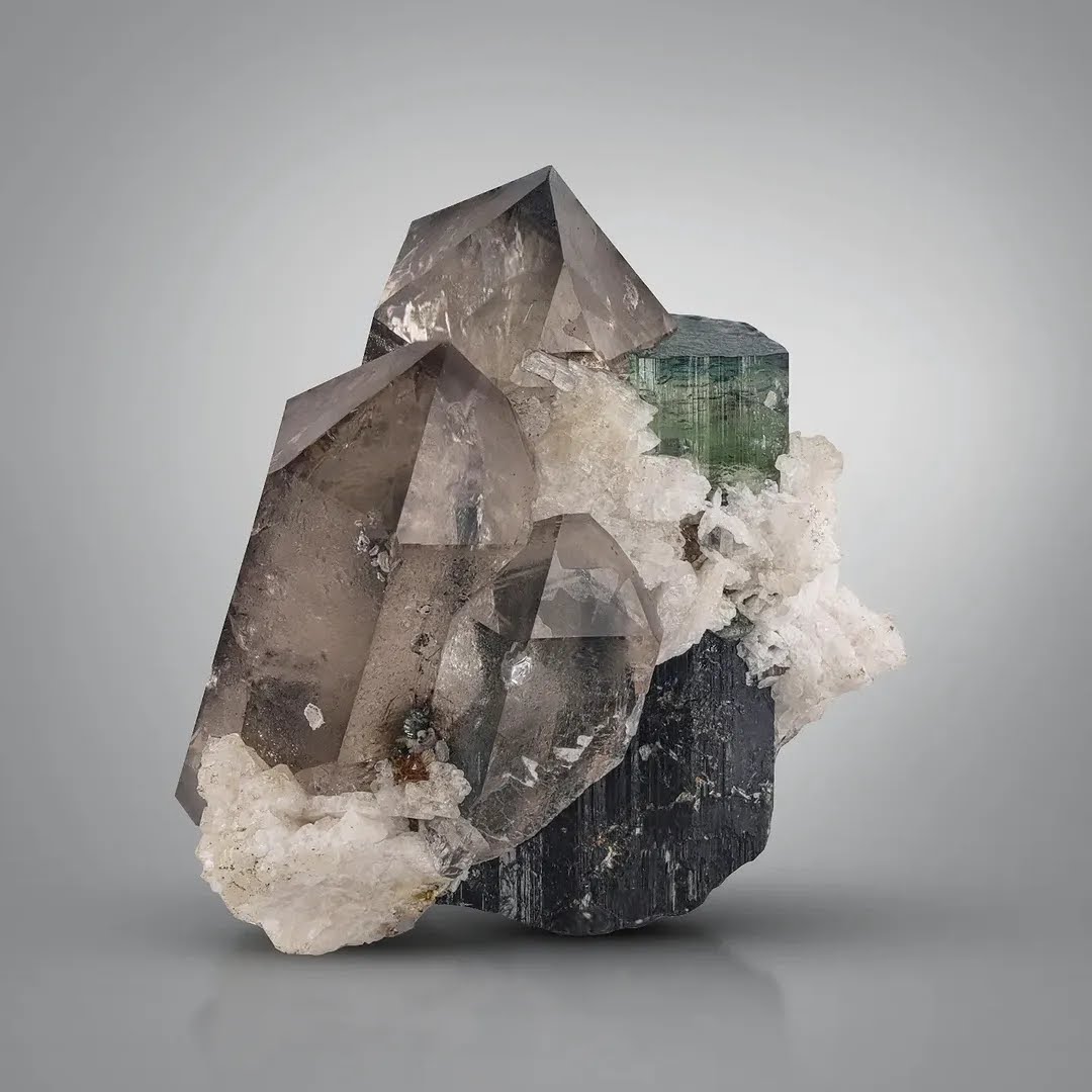 Blue cap Tourmaline with Smoky Quartz and Albite from Afghanistan