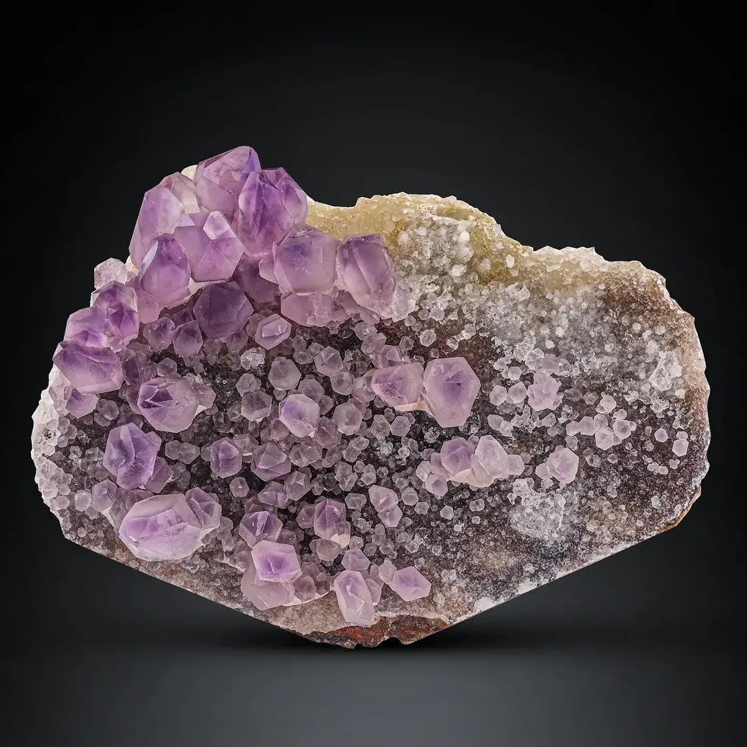 Purple color Amethyst Quartz crystals on Calcite from Pakistan