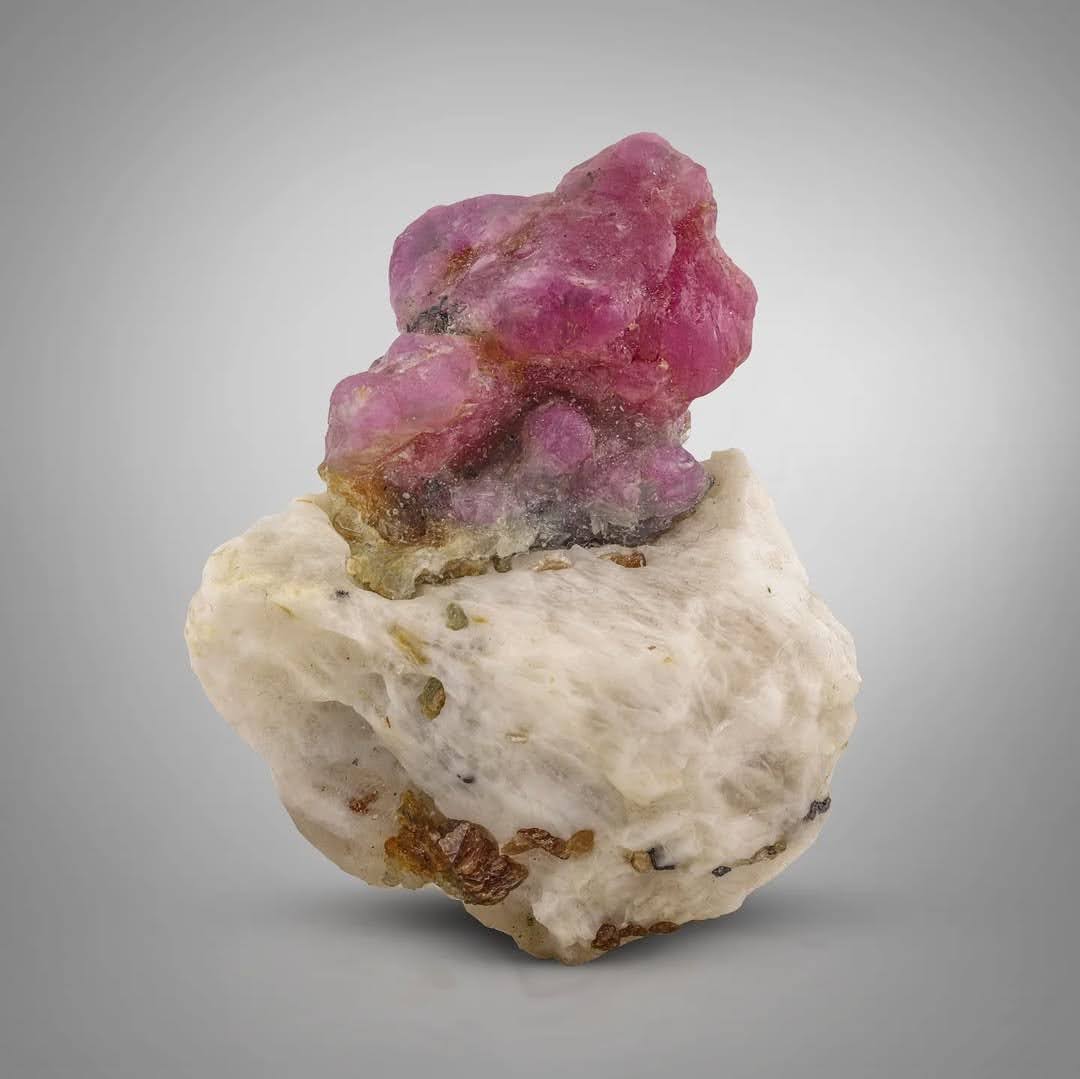 Vibrant Red Ruby Crystals on Marble Matrix from Afghanistan