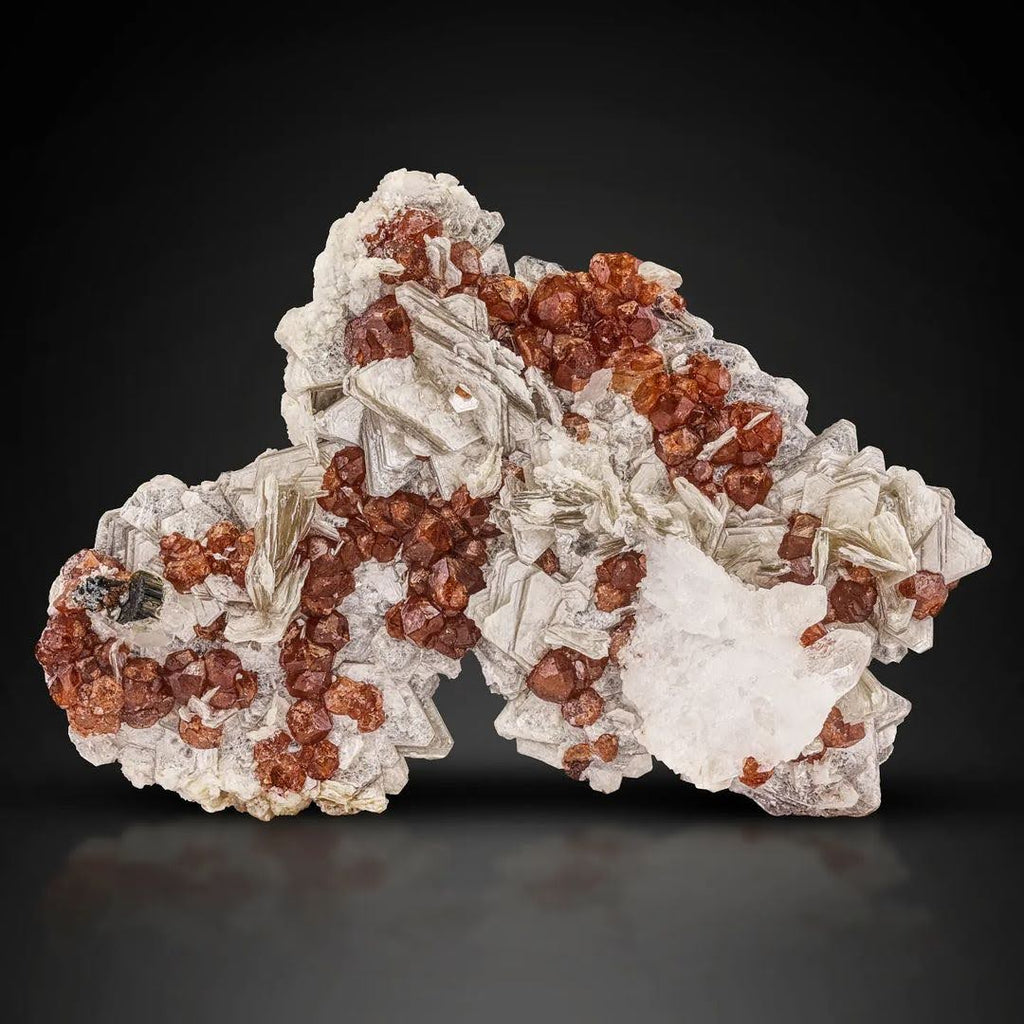 Red Hassonite Garnet Crystals on Muscovite with Schorl from Pakistan