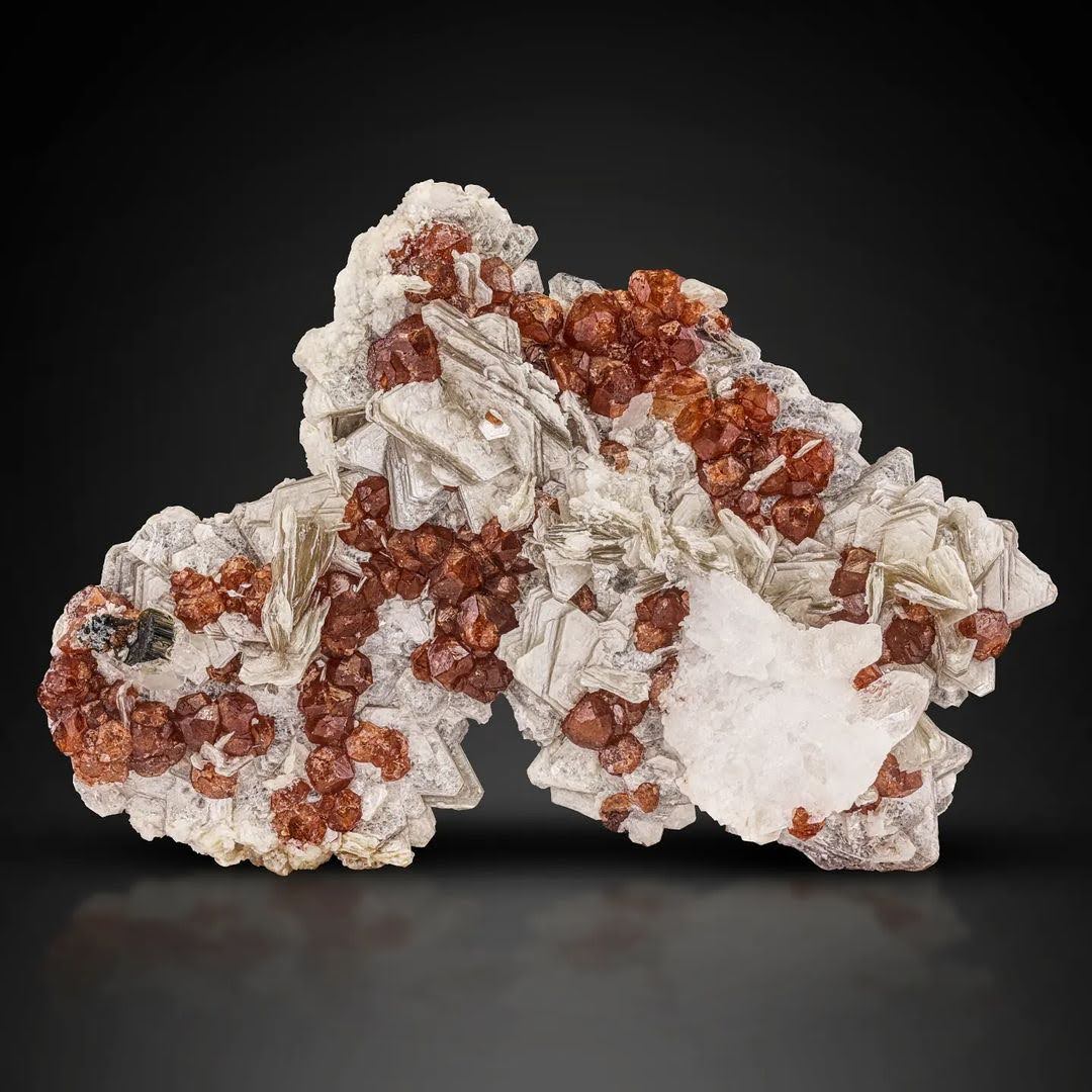 Red Hassonite Garnet Crystals on Muscovite with Schorl from Pakistan