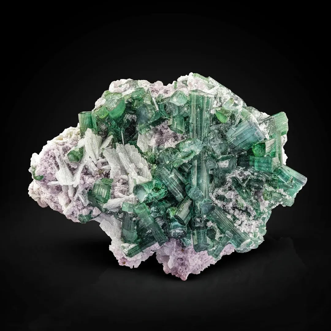 Green Tourmaline Crystal Cluster on Lepidolite Matrix from Afghanistan