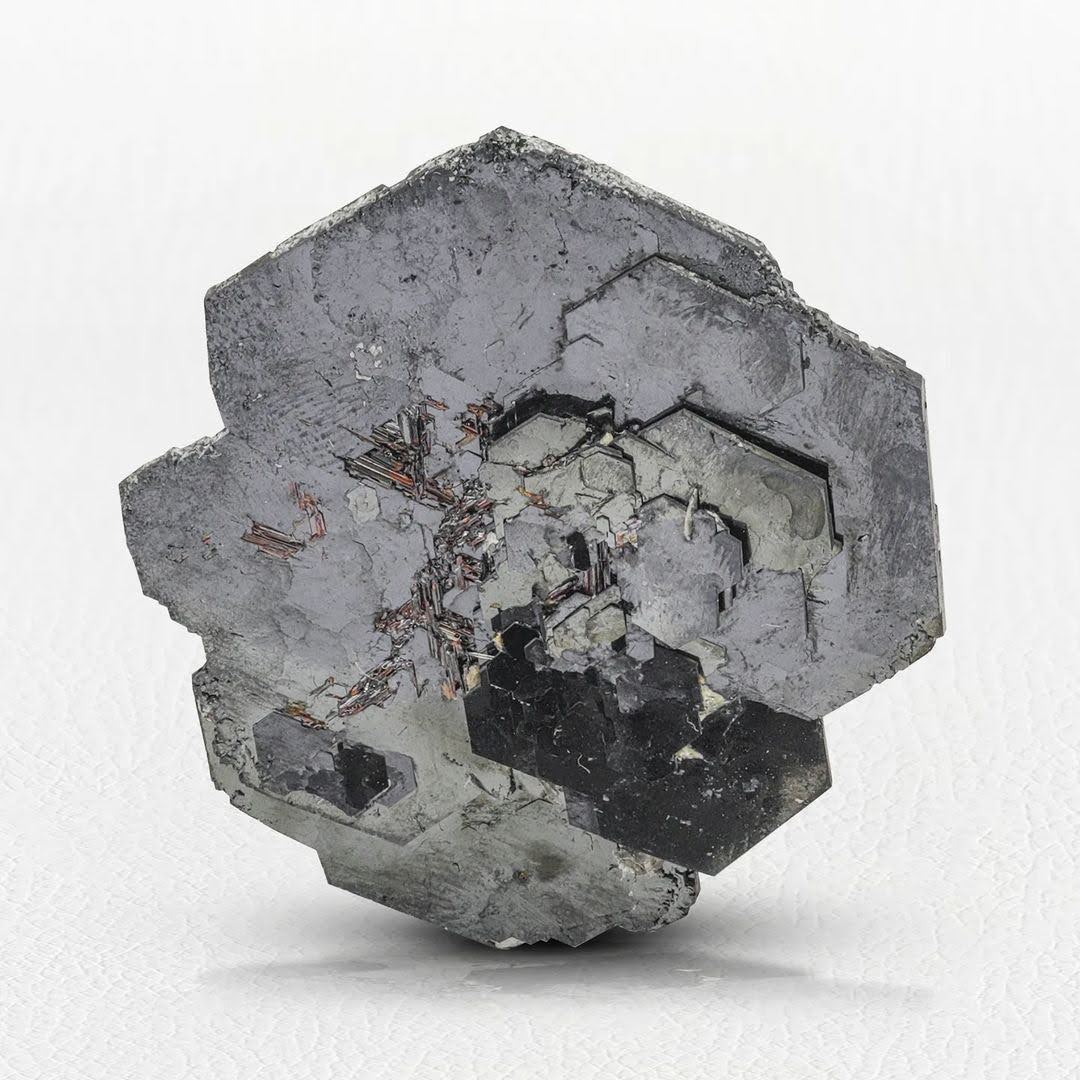 Double Terminated Metallic Black Hematite with Sagenite from Pakistan