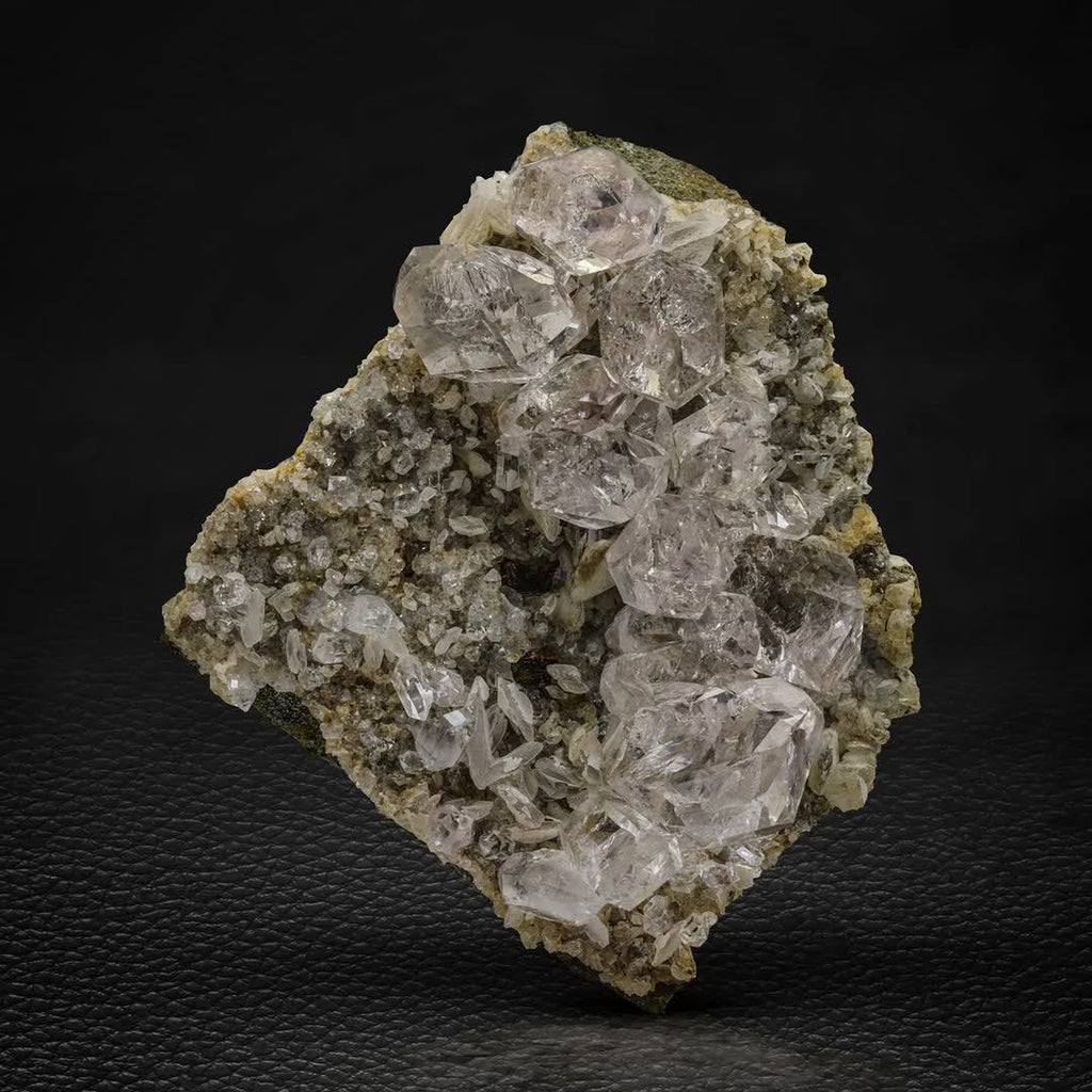 Pointed Terminated Diamond Quartz Crystals on Calcite from Pakistan