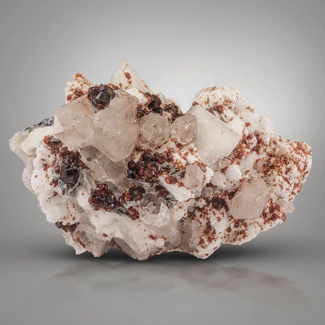 Red Spessertine Garnet Crystals on Albite with Quartz from Pakistan