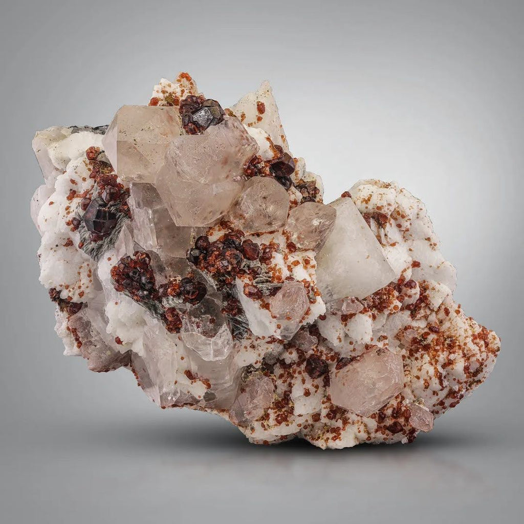 Red Spessertine Garnet Crystals on Albite with Quartz from Pakistan