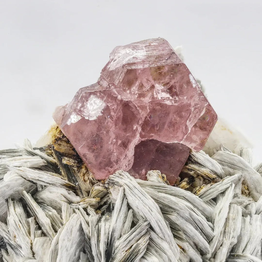 Pinkish Apatite Tabular Crystal on Gray Muscovite Matrix from Pakistan