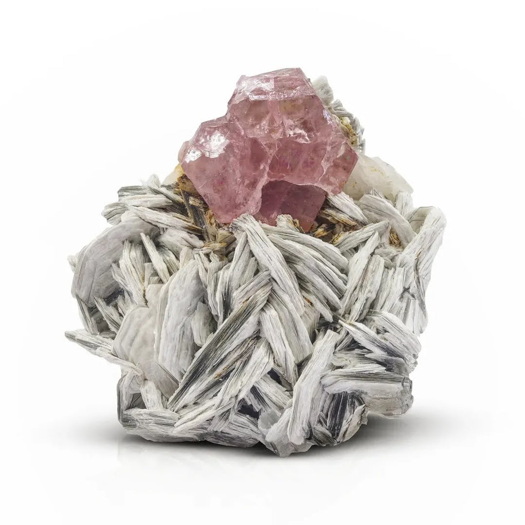 Pinkish Apatite Tabular Crystal on Gray Muscovite Matrix from Pakistan