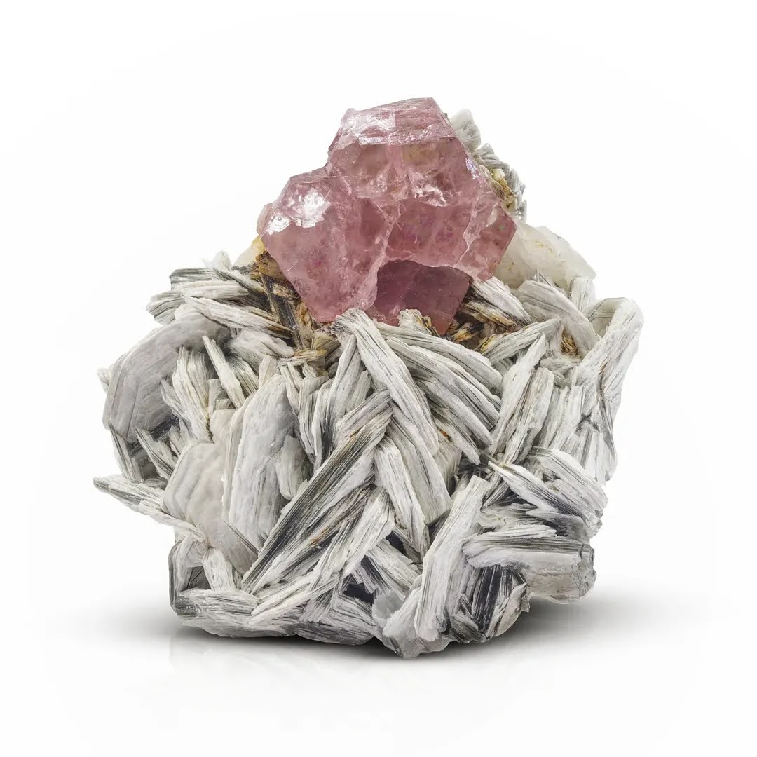 Pinkish Apatite Tabular Crystal on Gray Muscovite Matrix from Pakistan