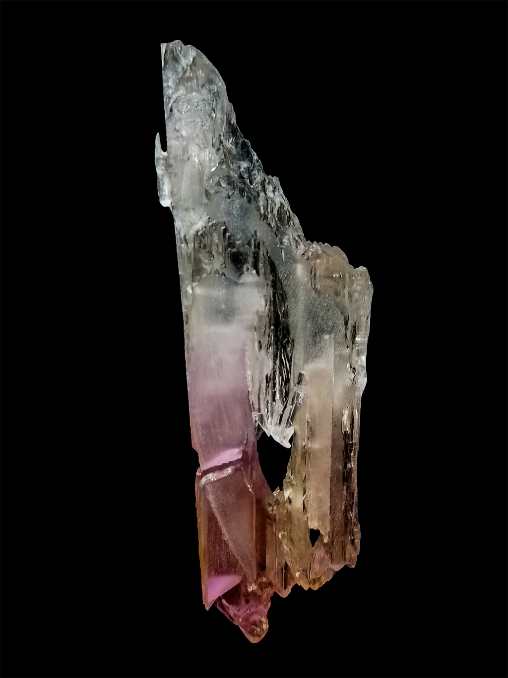 Multicolored crystal on a black background at Gandhara Fine Minerals