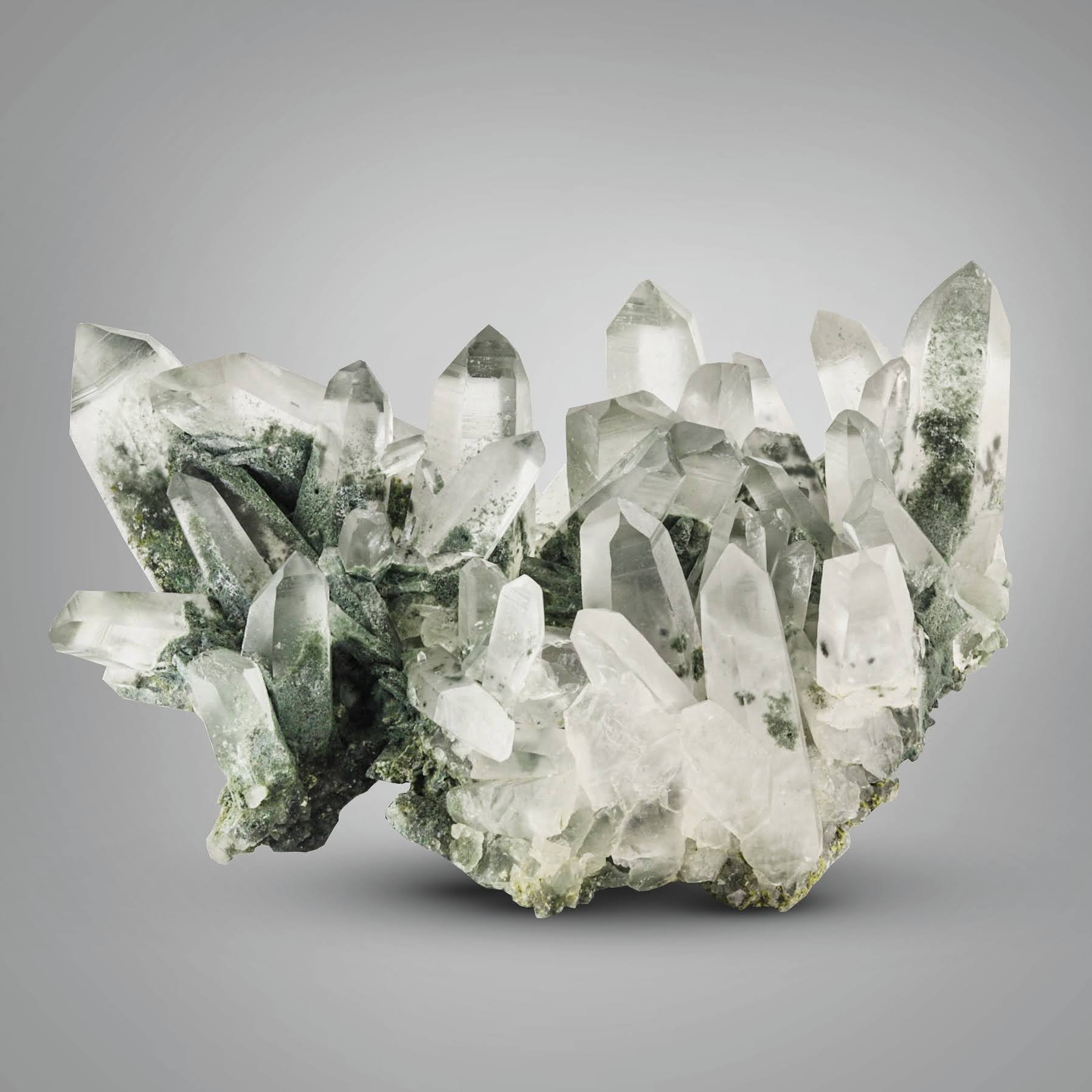 Gorgeous green color Chlorite Quartz pointed crystal cluster from Pakistan