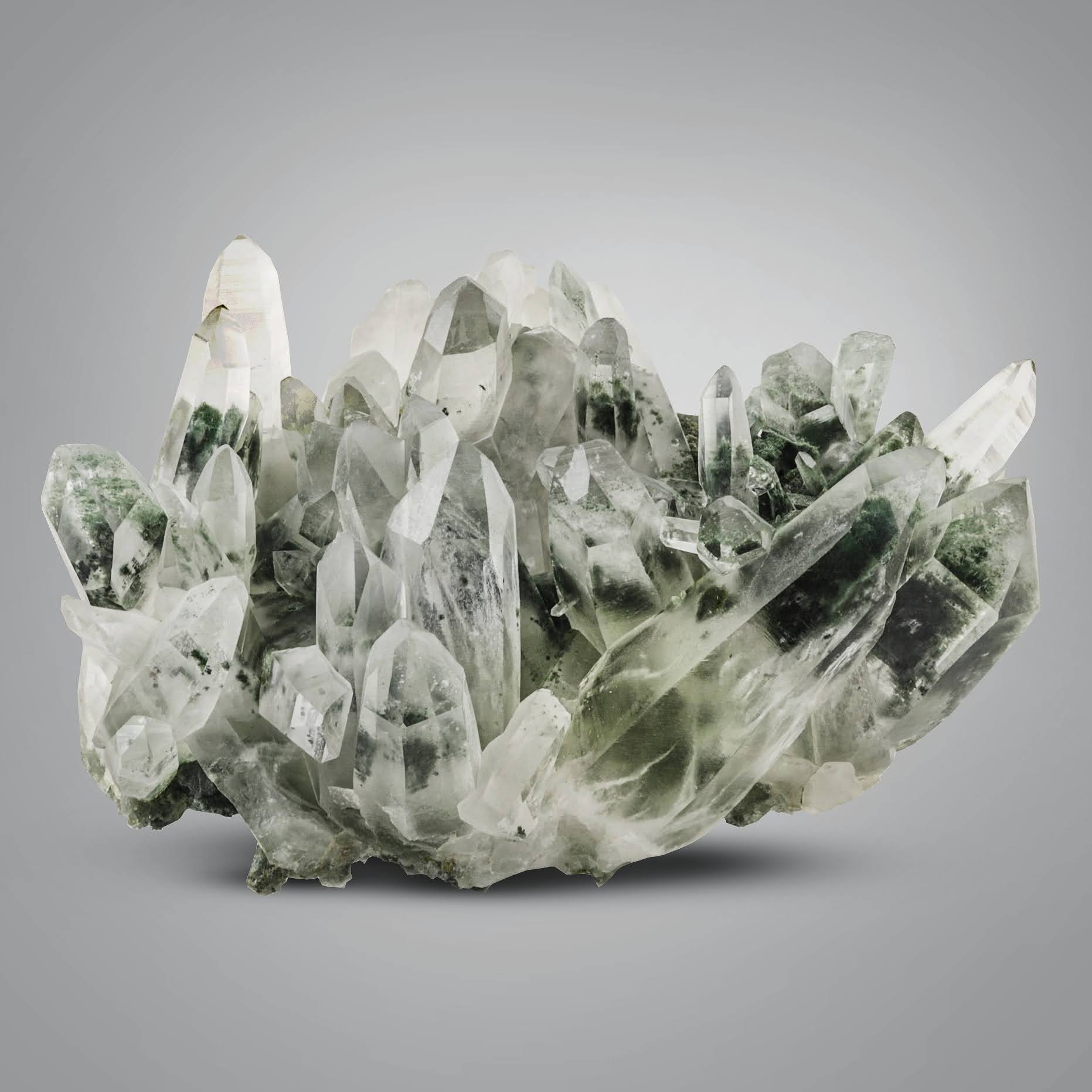 Gorgeous green color Chlorite Quartz pointed crystal cluster from Pakistan