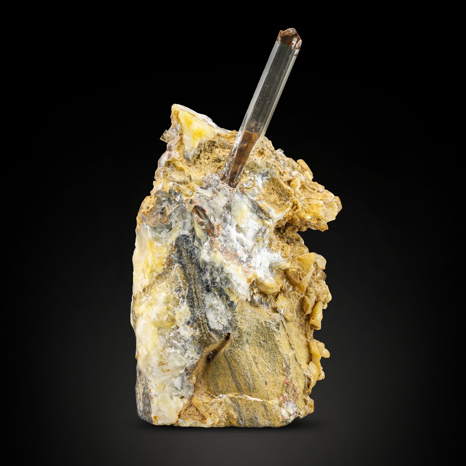 crystallography for gem Topaz crystal on Calcite matrix from Pakistan