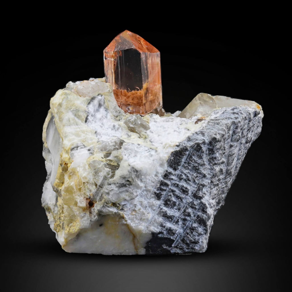 Topaz crystal on Calcite with vibrant color and clarity from Pakistan
