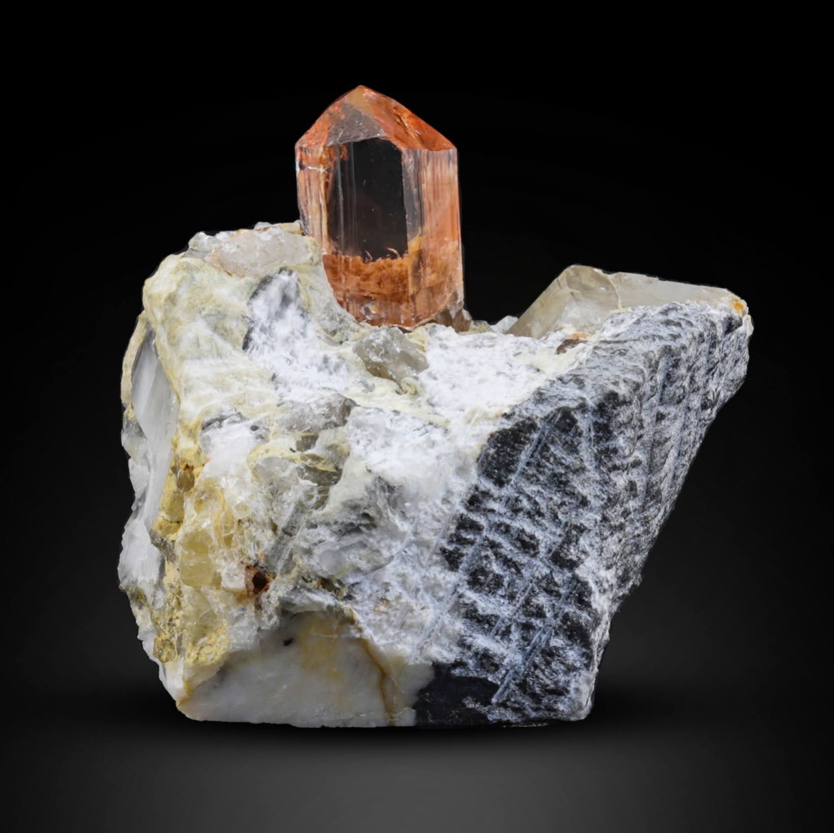 Topaz crystal on Calcite with vibrant color and clarity from Pakistan