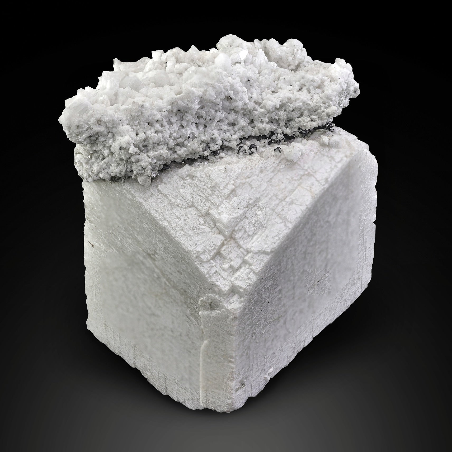 Cleavelandite Cap on Twinned Microcline Feldspar with Schorl from Pakistan