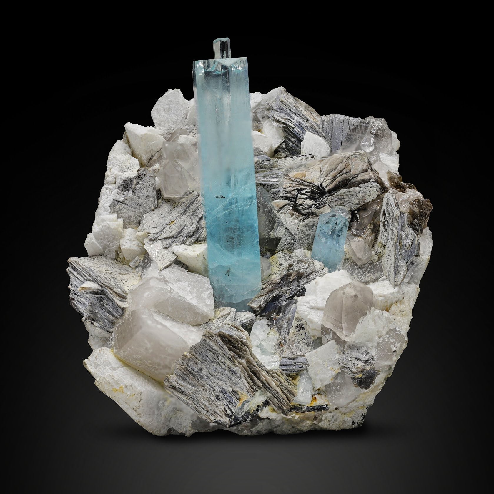 Aquamarine Crystal On Muscovite With Albite From Pakistan