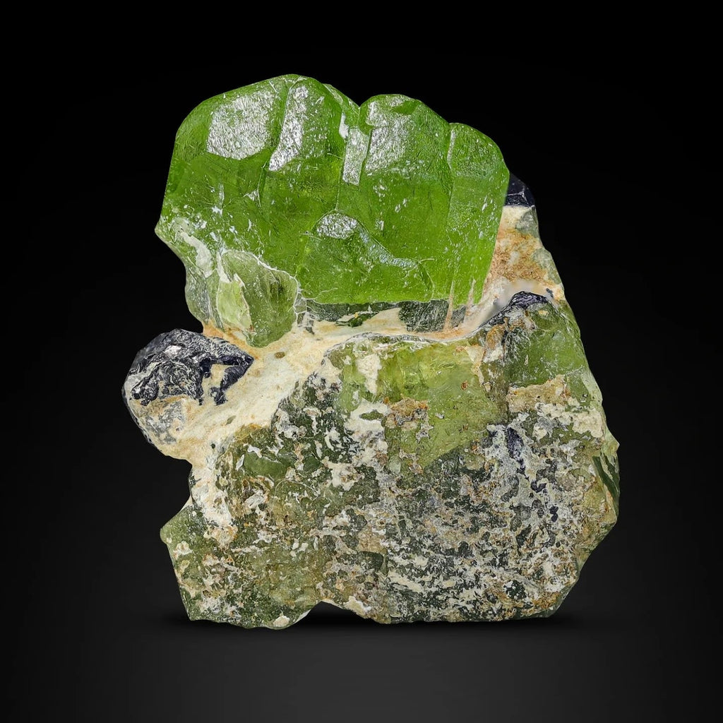 Apple Green Peridot Crystal With Magnetite From Pakistan