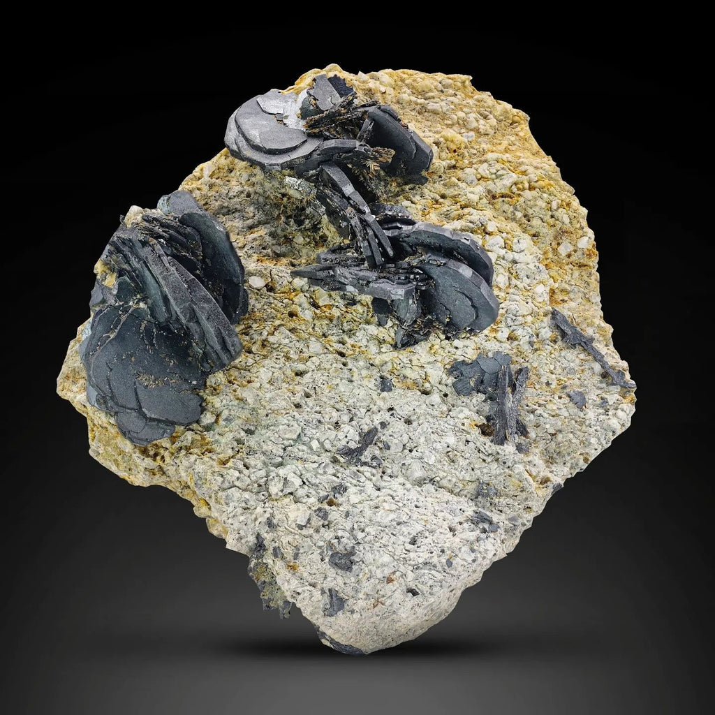 Isolated compact Hematite rosettes crystals on matrix from Pakistan