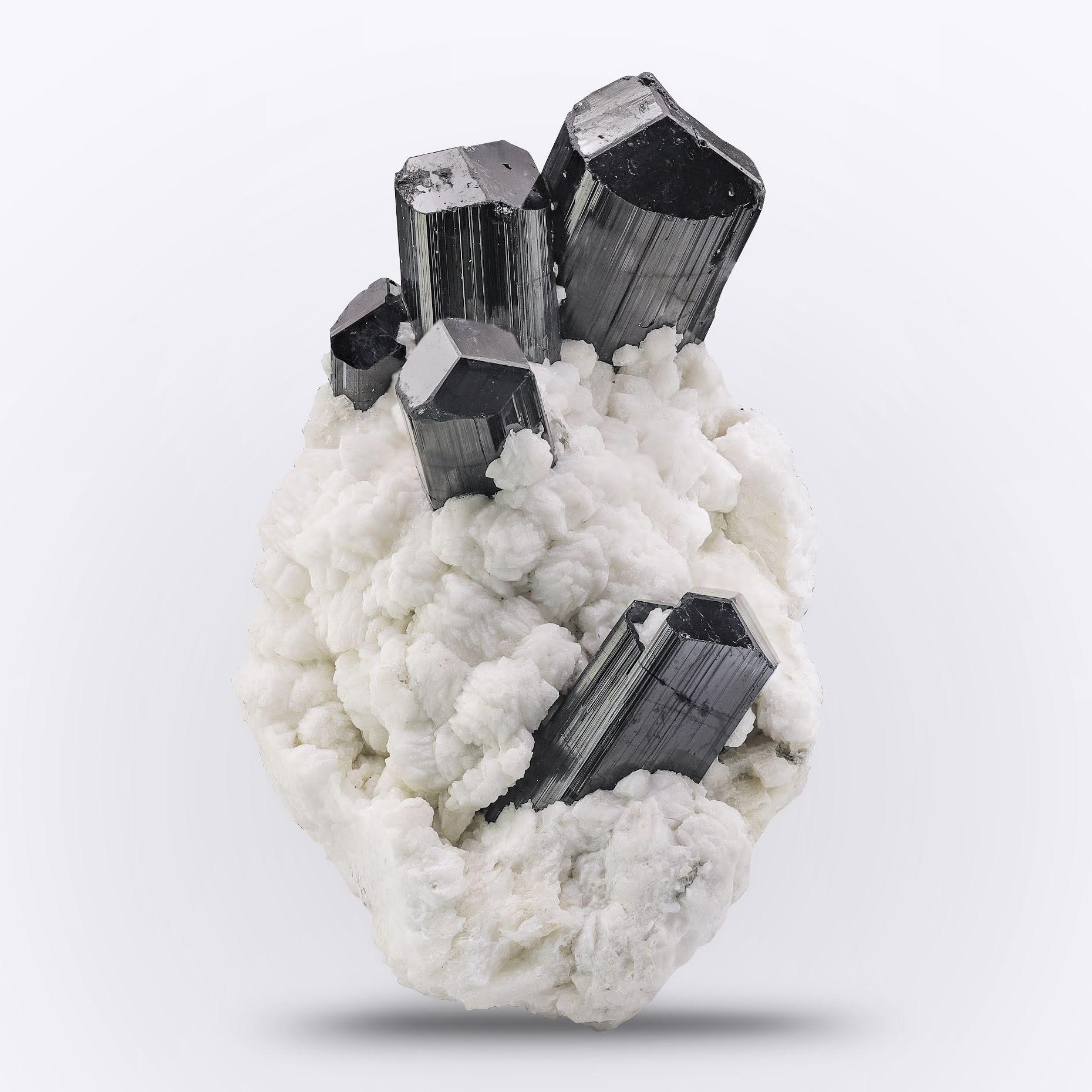 Schorl Black Tourmaline Crystals On Albite From Afghanistan