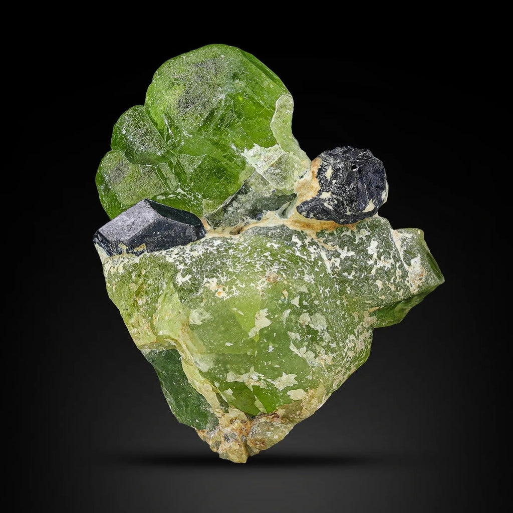 Apple Green Peridot Crystal With Magnetite From Pakistan