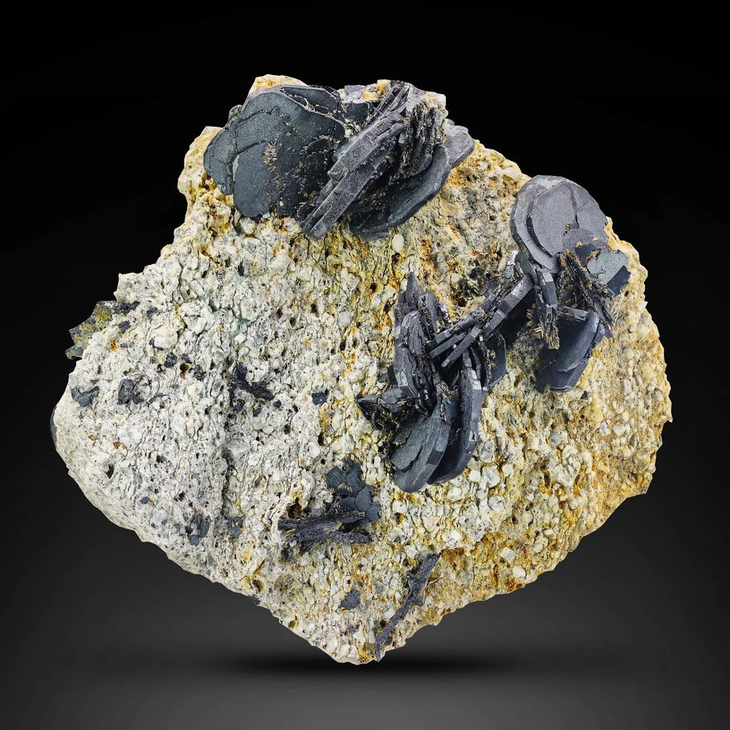 Isolated compact Hematite rosettes crystals on matrix from Pakistan