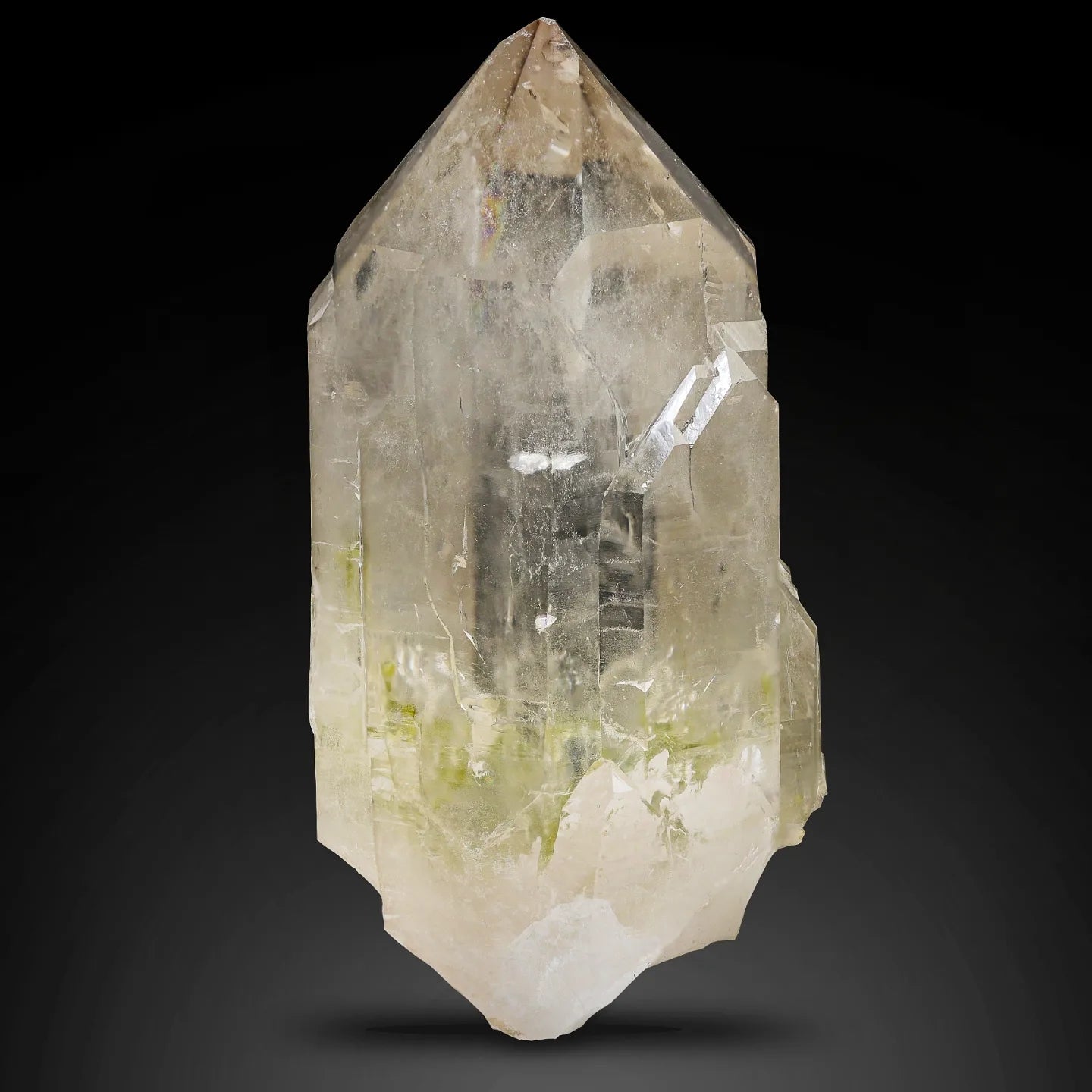 Mint-green Tourmaline crystal cluster on terminated Smoky Quartz from Pakistan