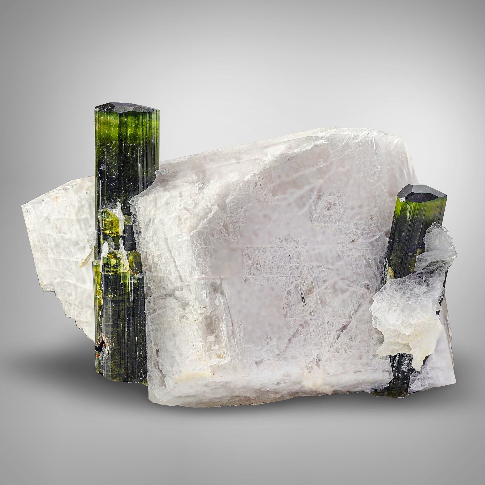 Vivid Green Cap Tourmaline Crystals on Microcline Feldspar from Pakistan