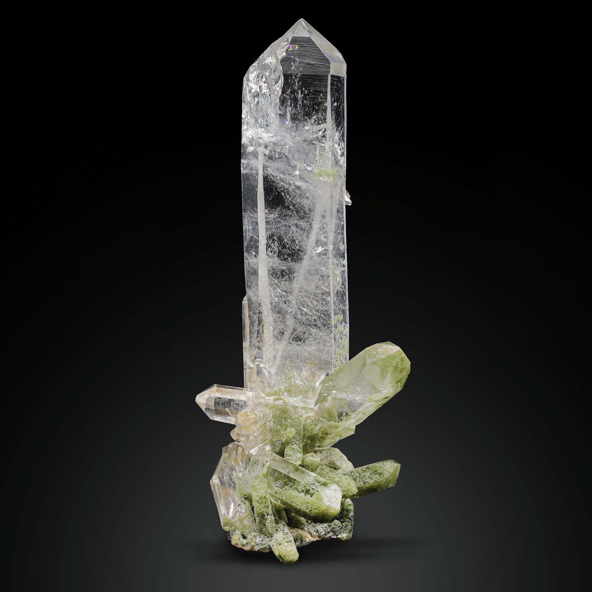 Pointed Elongated Quartz Crystal with Chlorite Quartz Cluster from Pakistan