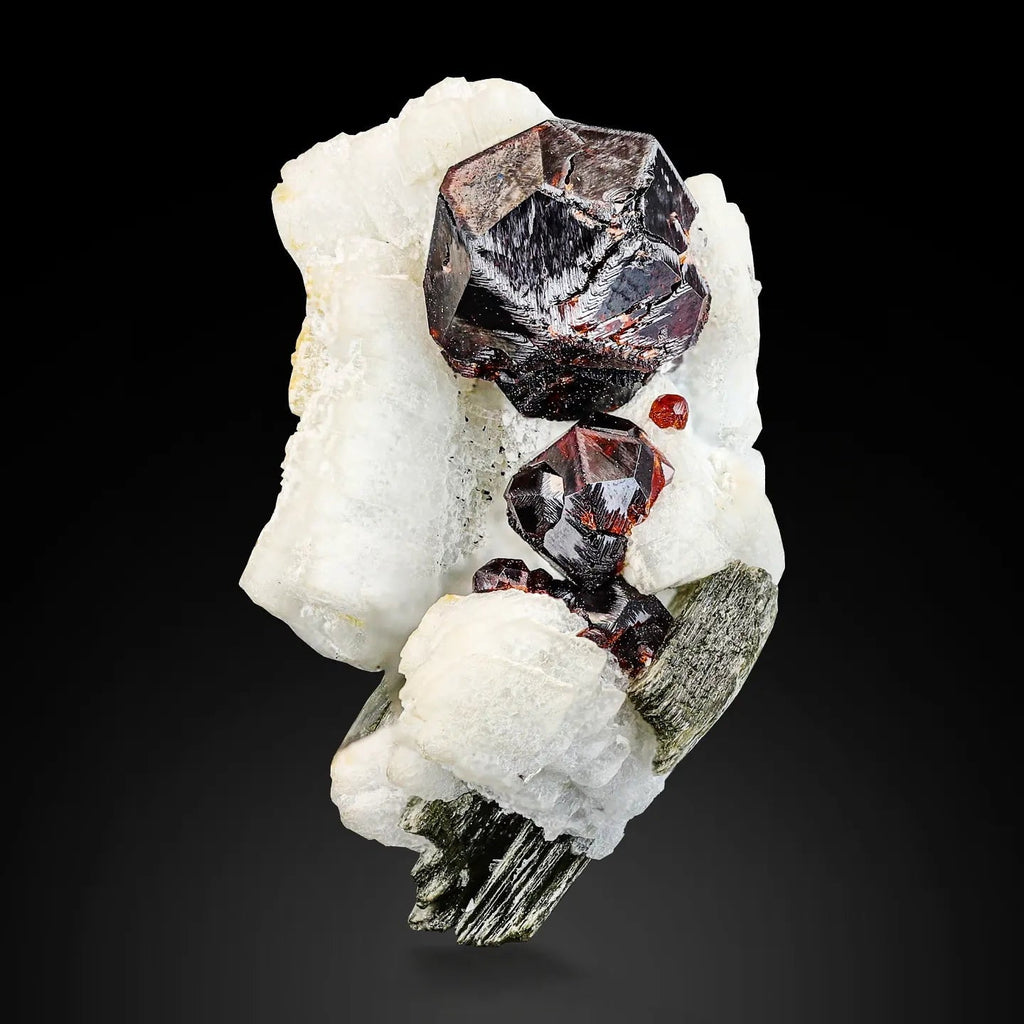 Group of Spessertine Garnet Crystals on Albite Muscovite from Pakistan