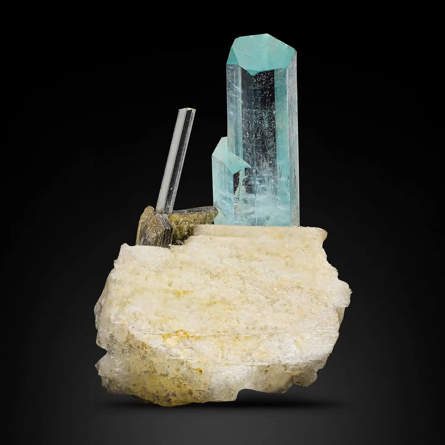 Specimen Of Aquamarine Crystals On Albite Matrix From Pakistan
