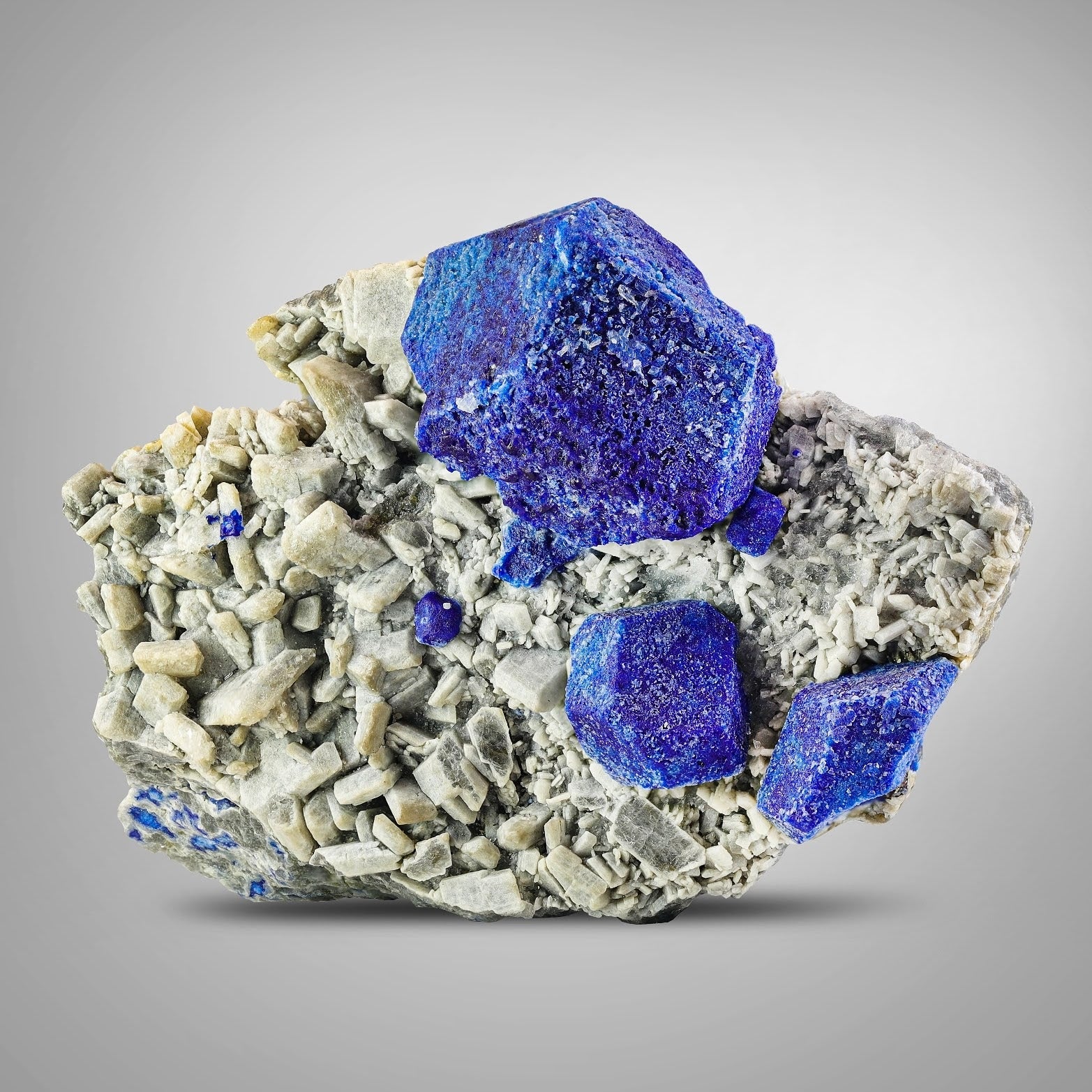 Lazurite Crystals On Calcite With Pyrite From Afghanistan