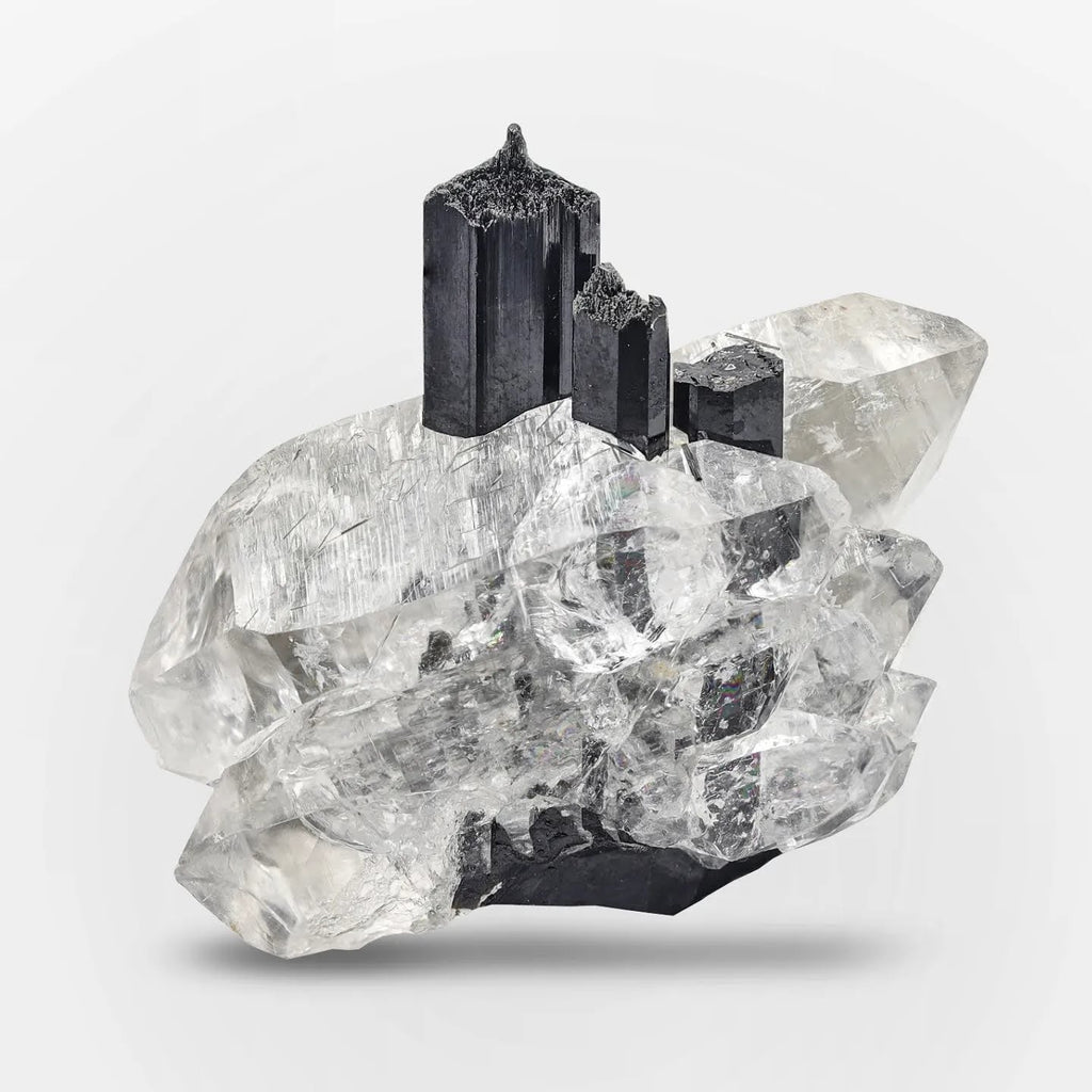 Terminated Schorl Black Tourmaline On Quartz From Pakistan