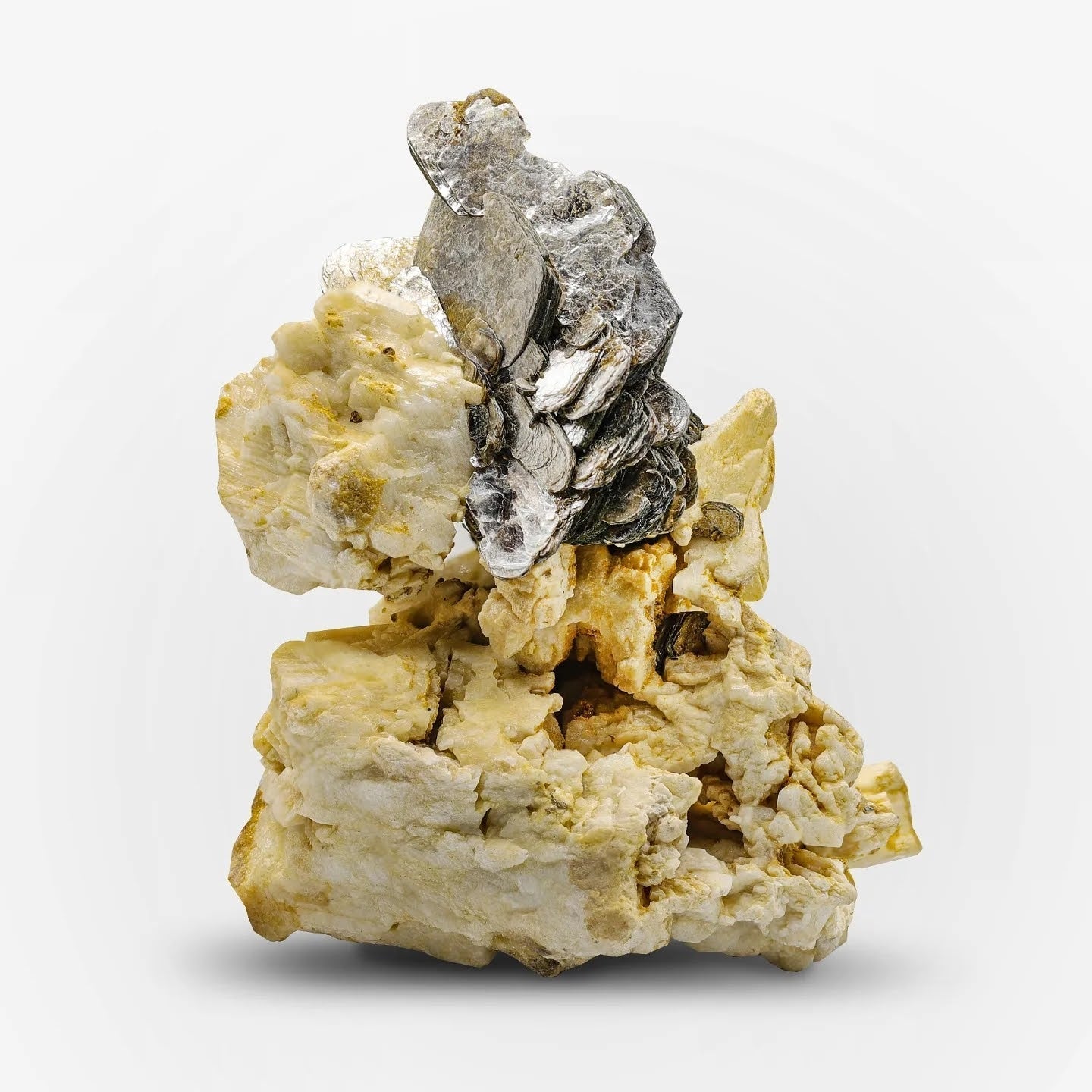 Muscovite Mica Crystals On Microcline Specimen From Pakistan