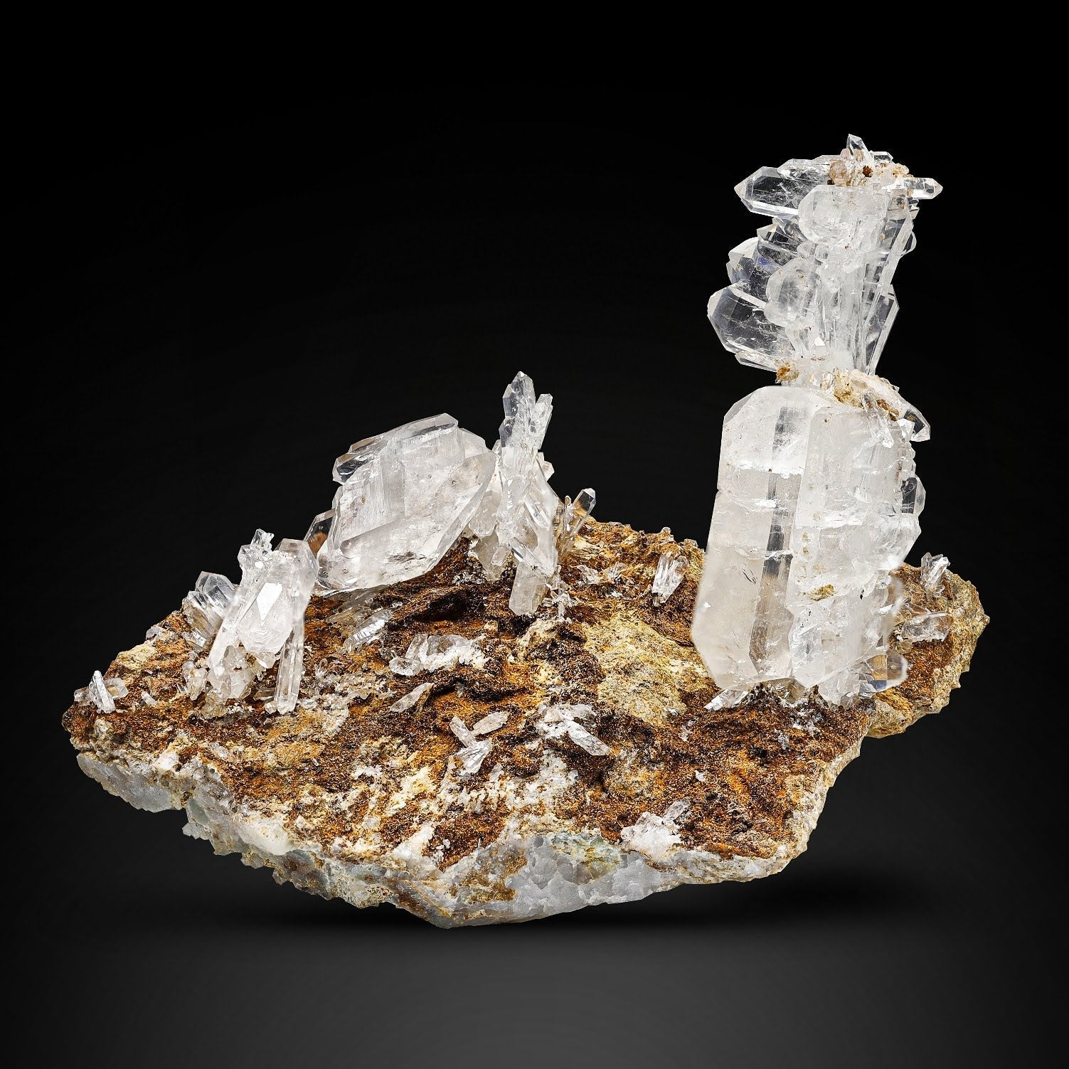 Free Standing Faden Quartz Crystals On Calcite Matrix From Pakistan