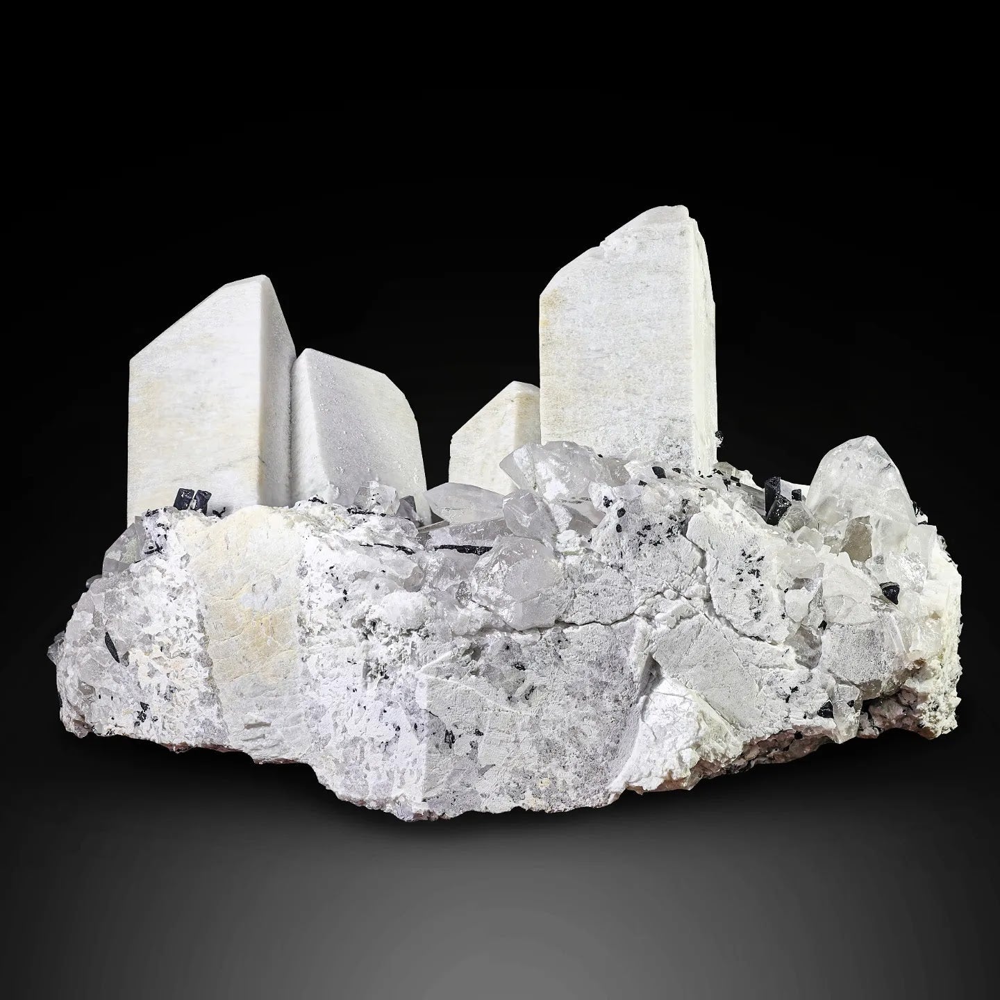 Museum Grade Microcline On Tourmaline and Quartz Crystal