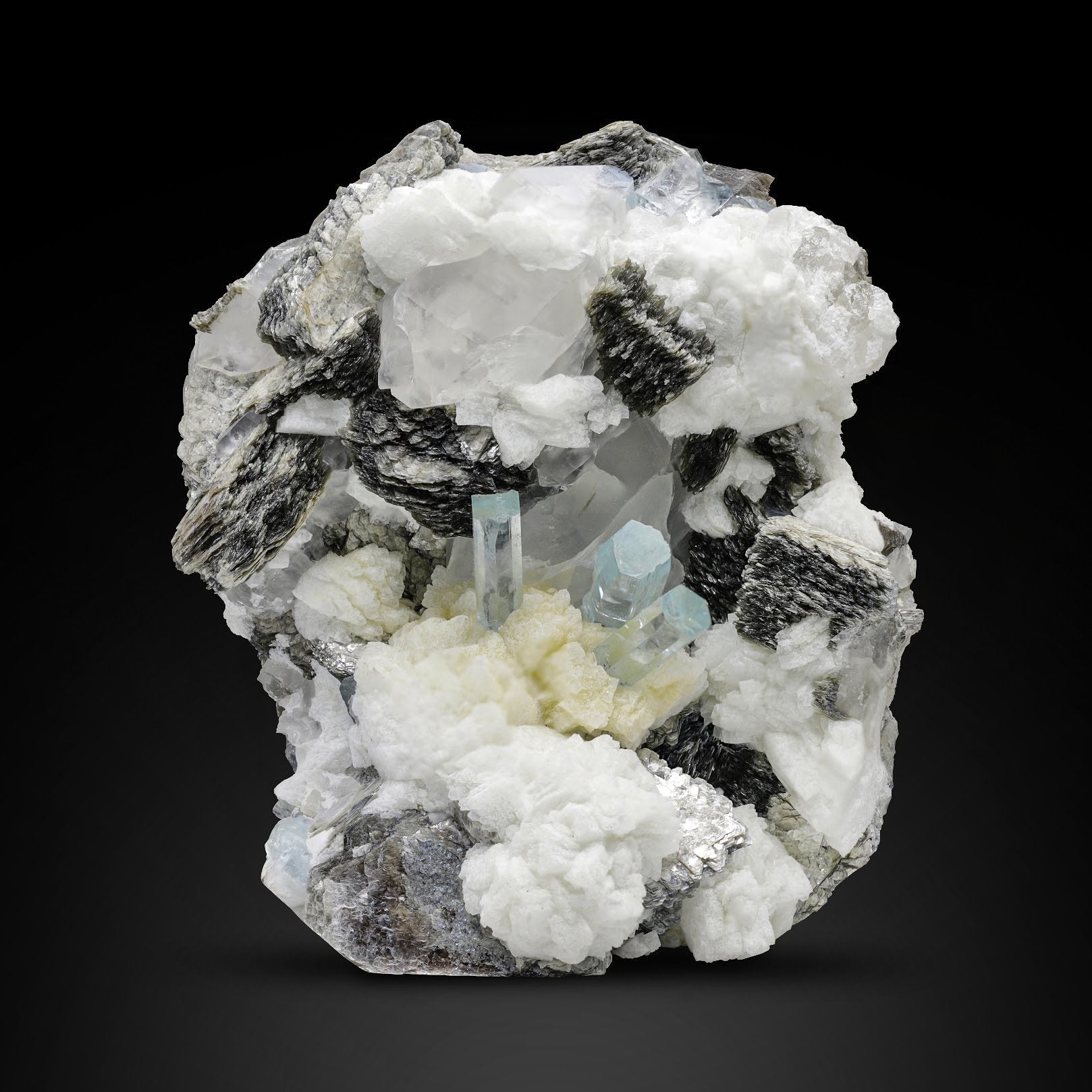 Aquamarine Crystals On Albite With Muscovite From Pakistan